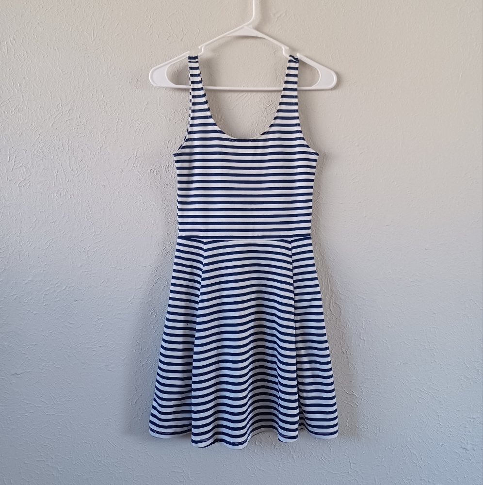 Divided Striped Sleeveless Skater Mini Dress